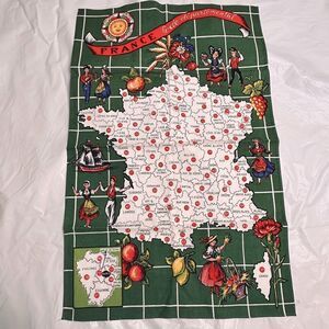 Vintage Collectible Map of France Tea Towel Kitchen Towel